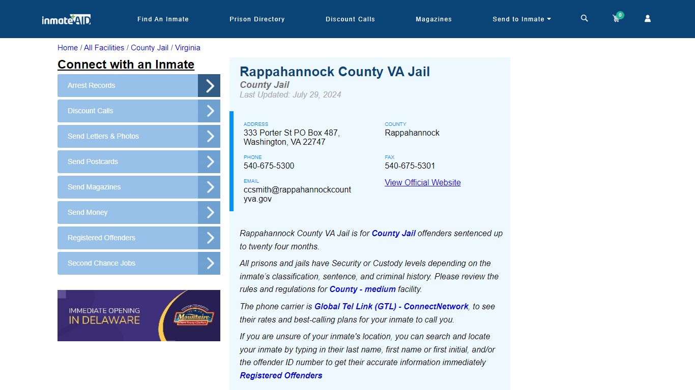 Rappahannock County VA Jail - Inmate Locator